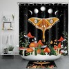 Moon Phase Starry Sky Shower Curtain with Moth Mushroom Plant Bathroom Decor