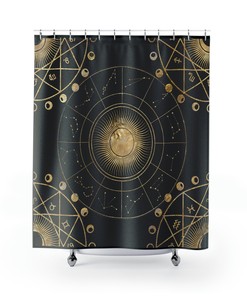 Moon Phase Zodiac Constellation Celestial Shower Curtain for Astronomy Lovers
