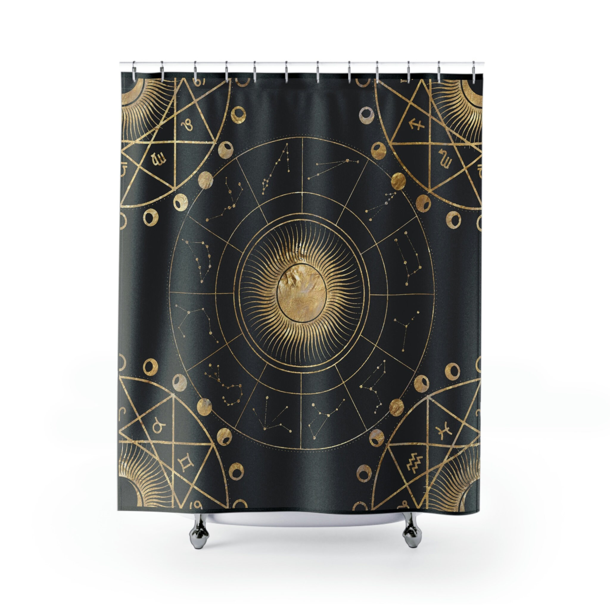 Moon Phase Zodiac Constellation Celestial Shower Curtain for Astronomy Lovers