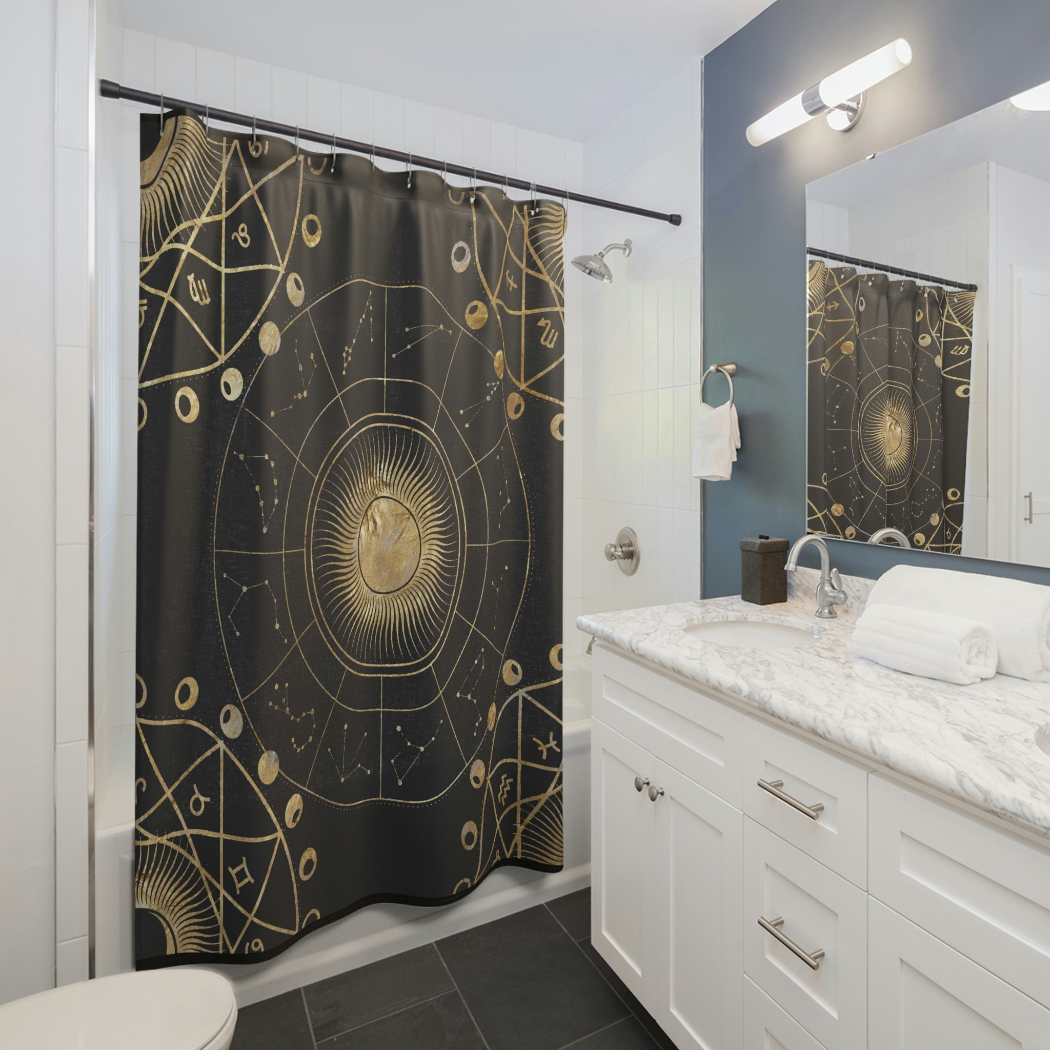 Moon Phase Zodiac Constellation Celestial Shower Curtain for Astronomy Lovers