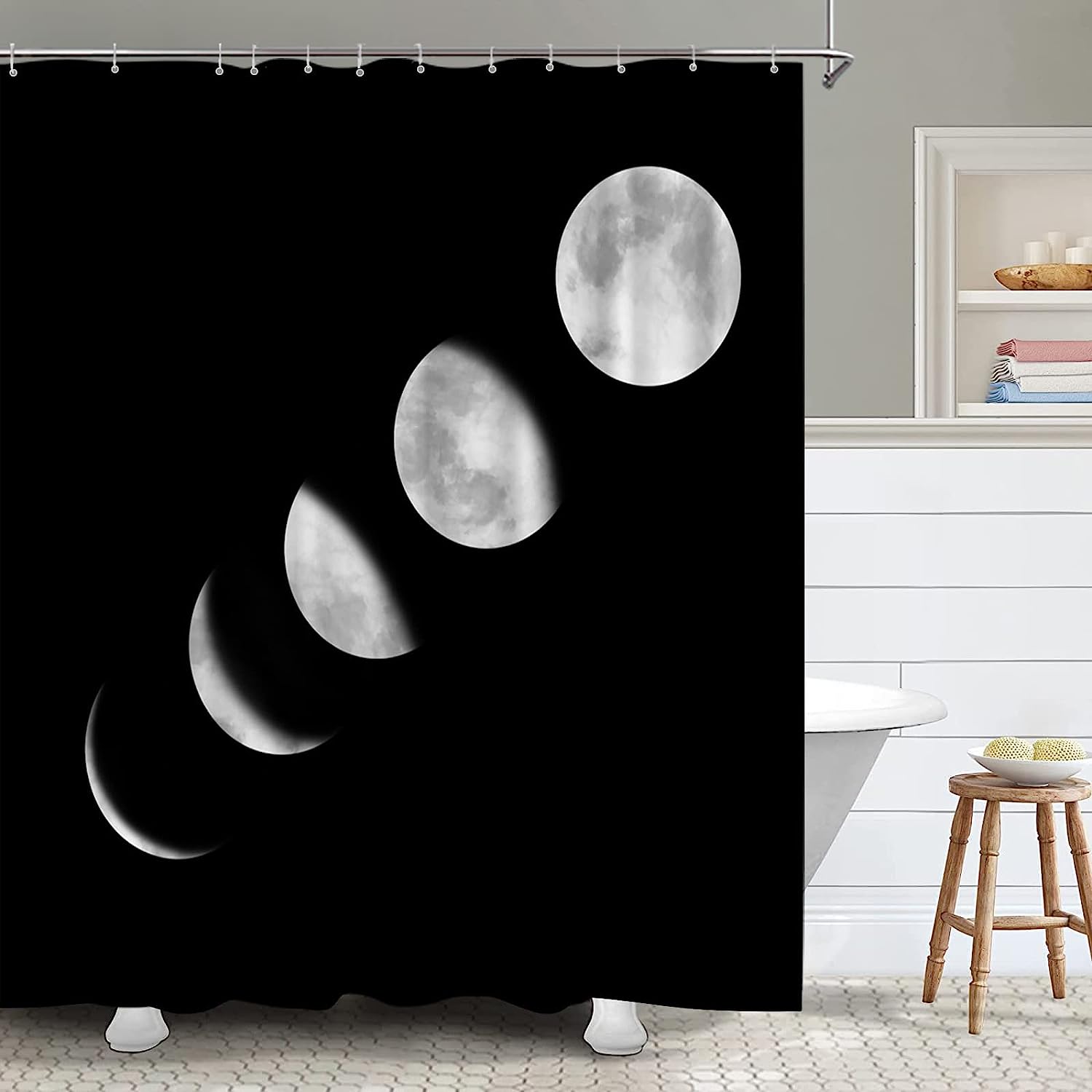 Moon Phases Shower Curtain - Celestial Night Sky Bathroom Accessory - Image 2