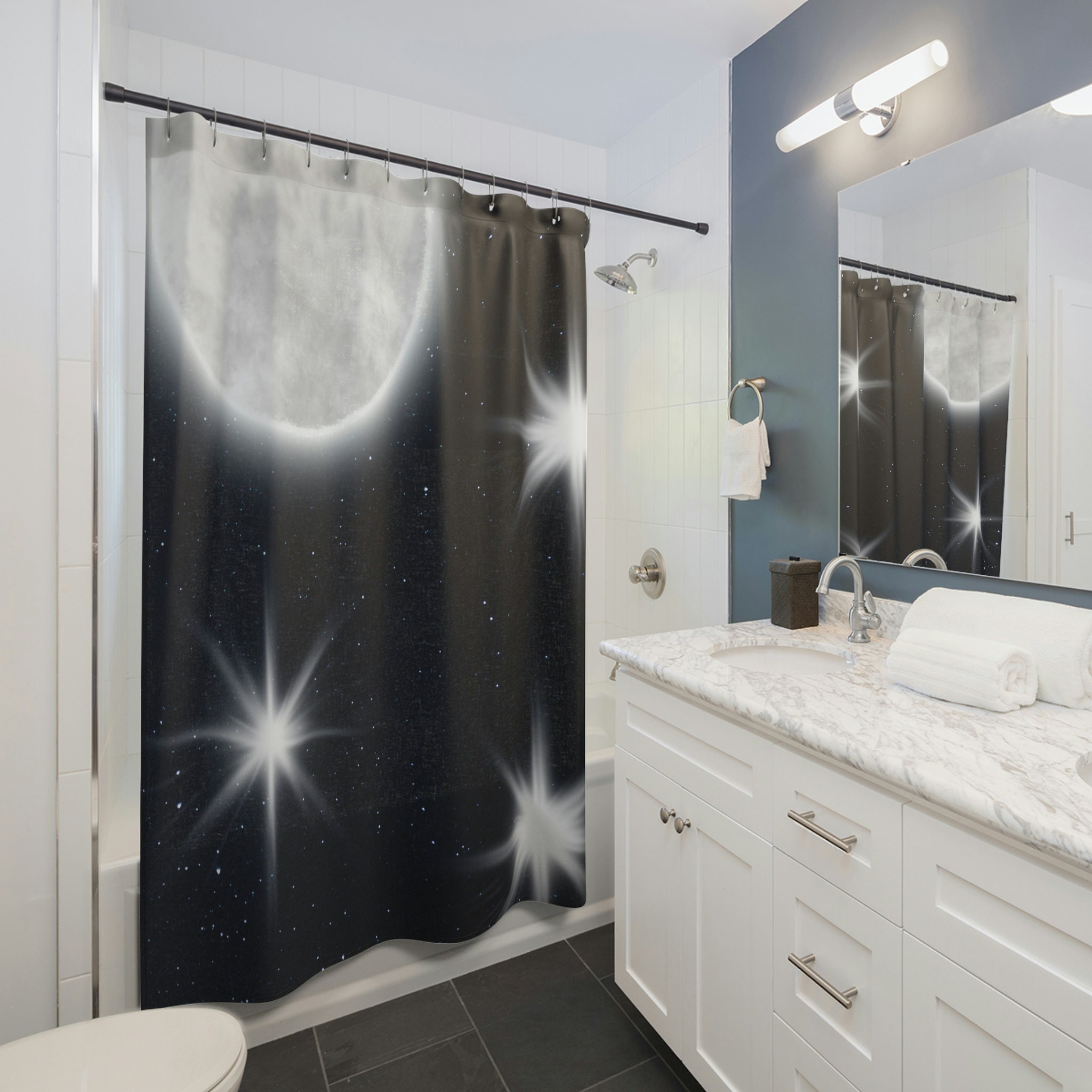 Moon Phases Shower Curtain with Wolf and Forest Print: Inspiring and Beautiful Bathroom Decor with Modern Edge
