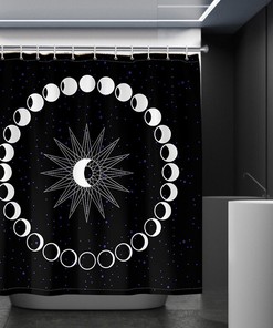 Moon Print Fabric Shower Curtain - Waterproof for Bathroom Covering Decor