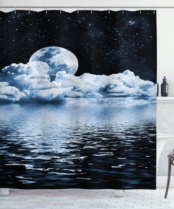 Moon Sets over Clouds Shower Curtain for Evocative Bathroom Decor 