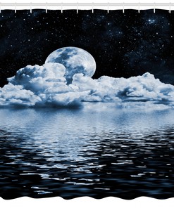 Moon Sets over Clouds Shower Curtain for Evocative Bathroom Decor 