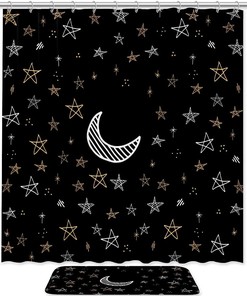 Moon Star Night Shower Curtain for Celestial Bathroom Decor with a Travel Theme.