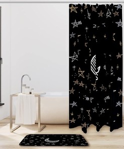 Moon Star Night Shower Curtain for Celestial Bathroom Decor with a Travel Theme.