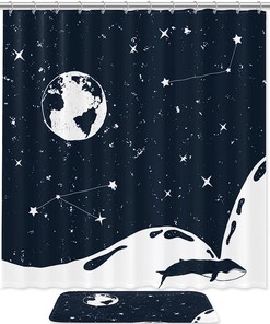 Moon Star Sky Whale Printed Bathroom Tub Set With Waterproof Fabric Shower Curtain