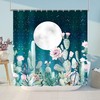 Moon Star Teal Blue Cactus Shower Curtain for Modern Bathroom Decor