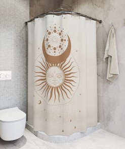 Moon Sun & Stars Black and White Decorative Shower Curtain