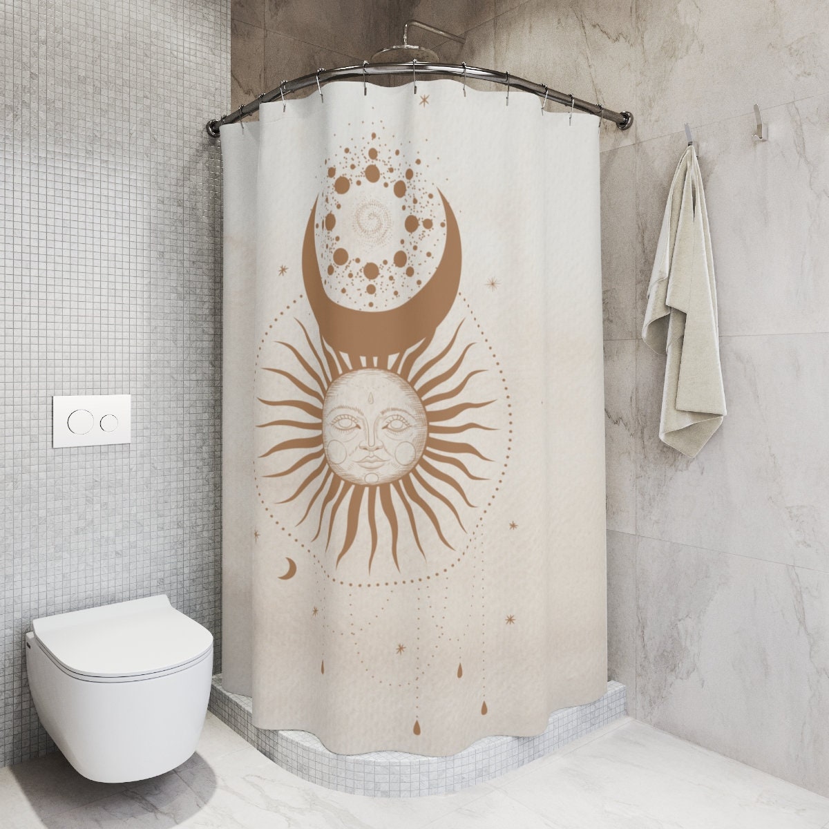 Moon Sun & Stars Black and White Decorative Shower Curtain