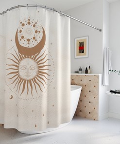 Moon Sun & Stars Black and White Decorative Shower Curtain