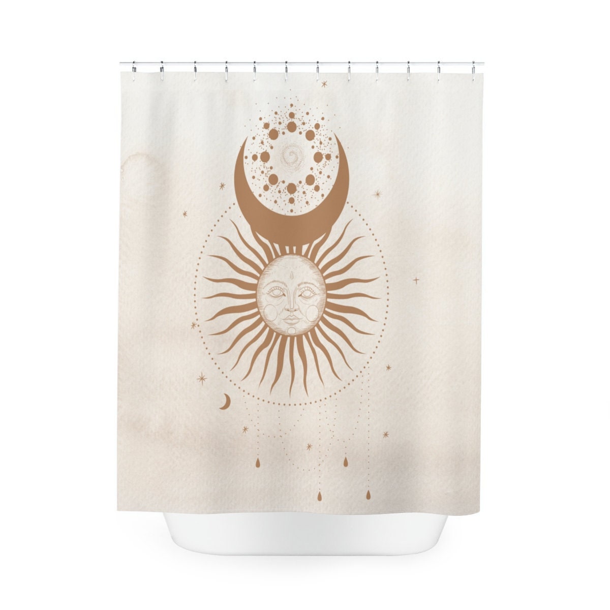 Moon Sun & Stars Black and White Decorative Shower Curtain