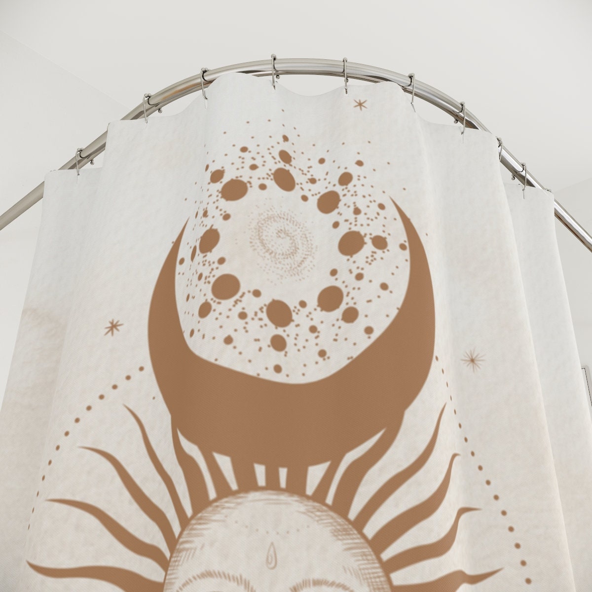 Moon Sun & Stars Black and White Decorative Shower Curtain