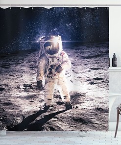 Moon Surface Journey Print Shower Curtain For Space Inspired Bathroom Decor