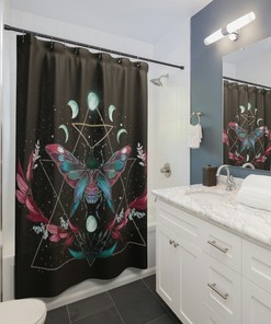 Moon Theme Gothic Shower Curtain Spooky And Mysterious Bathroom Decoration 