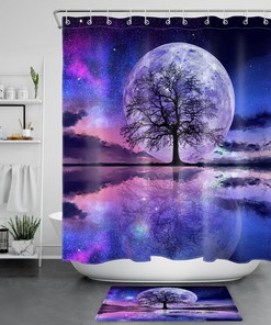 Moon Tree Shower Curtain - Fantasy Night Sky Bathroom Accessory