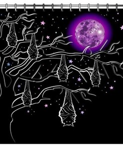 Moon Vampire Bats Black Purple Gothic Goth Shower Curtain