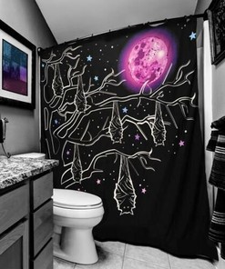 Moon Vampire Bats Black Purple Gothic Goth Shower Curtain