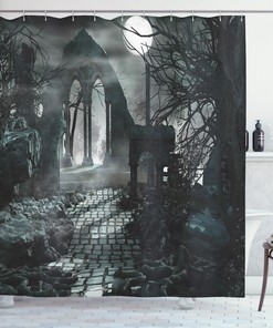 Moon View In Scary Dark Gothic Shower Curtain Gothic Home Decoration With Scary Design