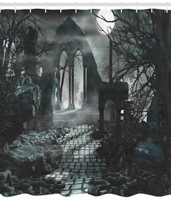 Moon View In Scary Dark Gothic Shower Curtain Gothic Home Decoration With Scary Design