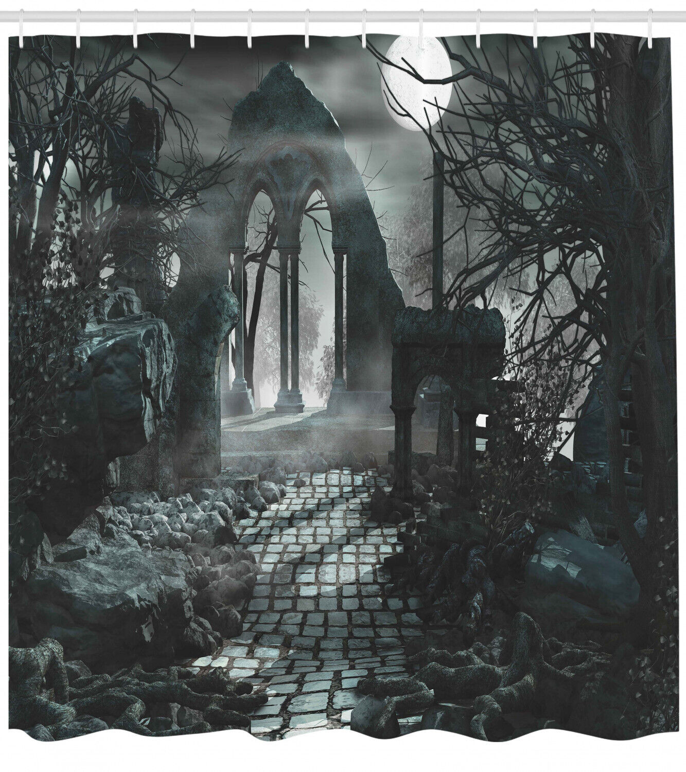 Moon View In Scary Dark Gothic Shower Curtain Gothic Home Decoration With Scary Design
