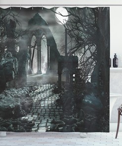 Moon View In Scary Dark Gothic Shower Curtain Gothic Home Decoration With Scary Design