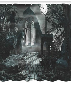Moon View In Scary Dark Gothic Shower Curtain Gothic Home Decoration With Scary Design