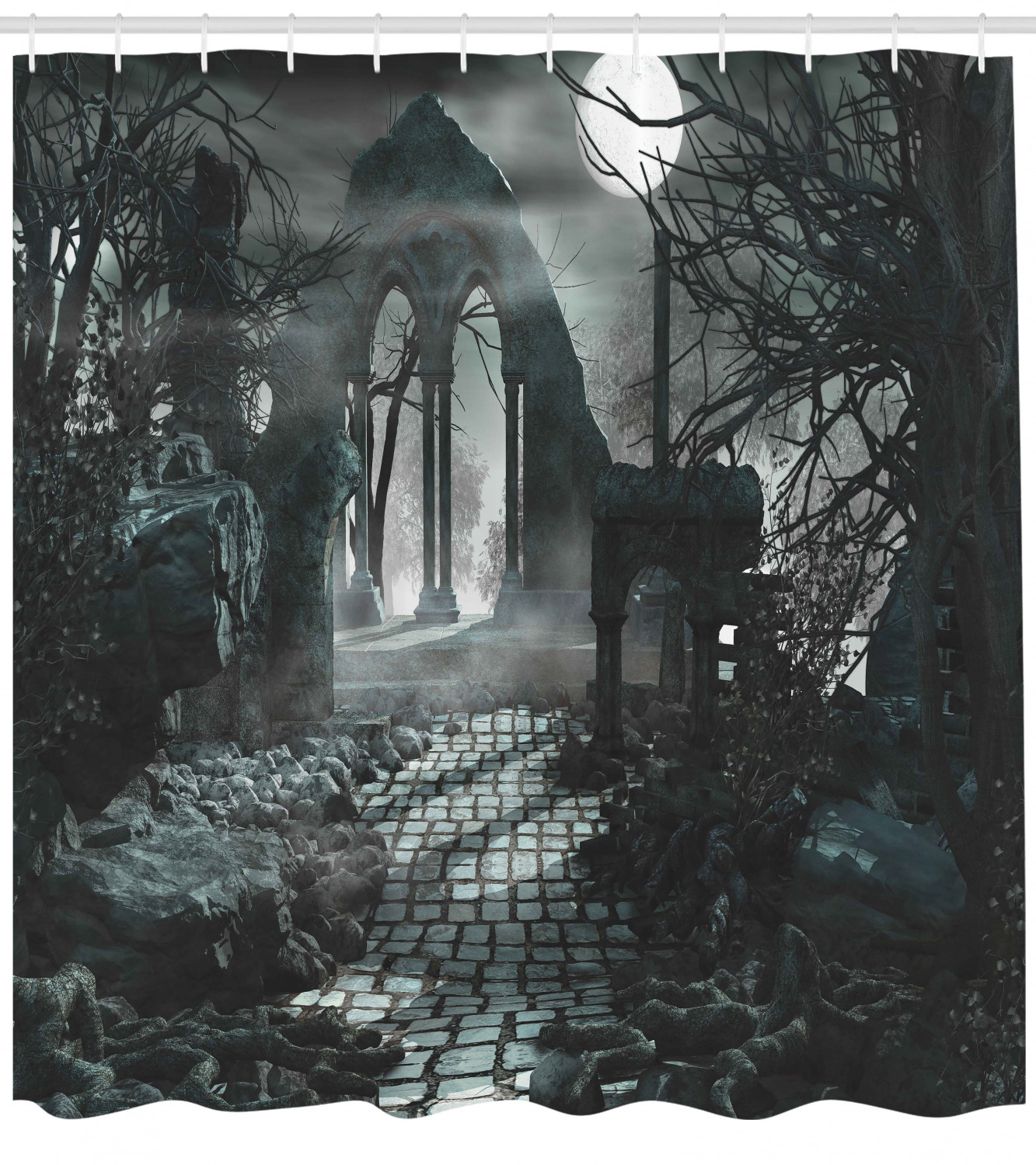 Moon View In Scary Dark Gothic Shower Curtain Gothic Home Decoration With Scary Design