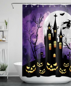 Moon Witch Castle Halloween Shower Curtain - Classic Halloween Theme