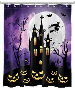 Moon Witch Castle Halloween Shower Curtain - Classic Halloween Theme