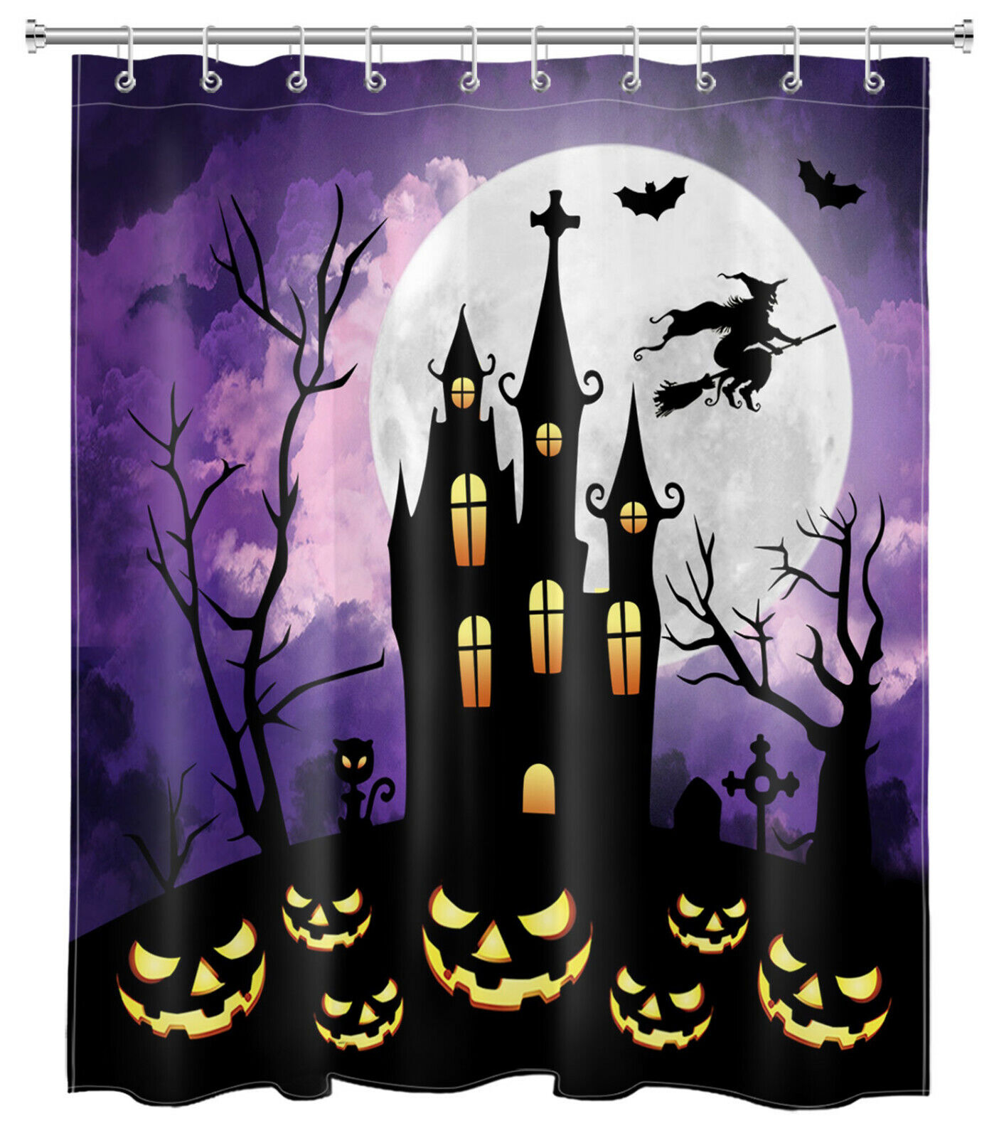 Moon Witch Castle Halloween Shower Curtain - Classic Halloween Theme