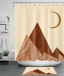 Moon and Mountain Plant Leaf Shower Curtain: A Combination of Nature and Nordic Themes to Your Bathroom.