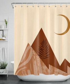 Moon and Mountain Plant Leaf Shower Curtain: A Combination of Nature and Nordic Themes to Your Bathroom.