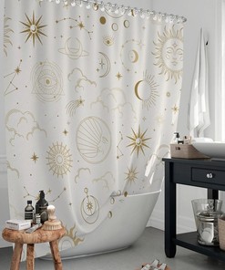 Moon and Star Constellation Print Shower Curtain - Celestial Bathroom Decor
