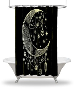 Moon and Stars Landscape Printed Waterproof Shower Curtain for Starry Night Bathroom Decor