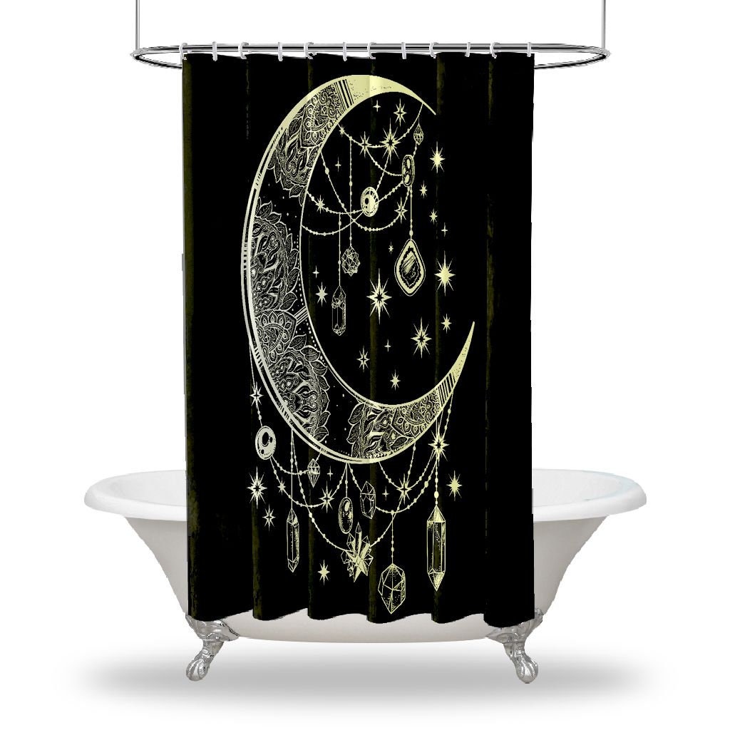 Moon and Stars Landscape Printed Waterproof Shower Curtain for Starry Night Bathroom Decor