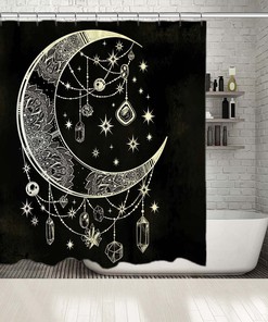 Moon and Stars Landscape Printed Waterproof Shower Curtain for Starry Night Bathroom Decor