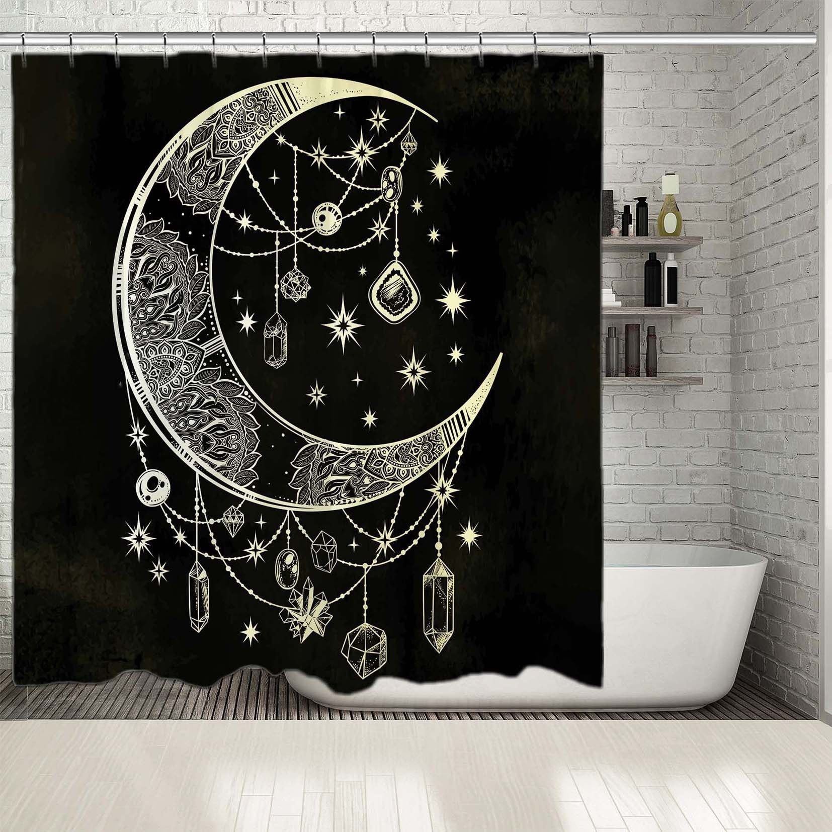 Moon and Stars Landscape Printed Waterproof Shower Curtain for Starry Night Bathroom Decor