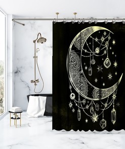 Moon and Stars Landscape Printed Waterproof Shower Curtain for Starry Night Bathroom Decor