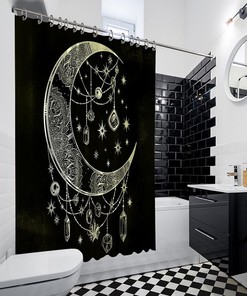 Moon and Stars Landscape Printed Waterproof Shower Curtain for Starry Night Bathroom Decor