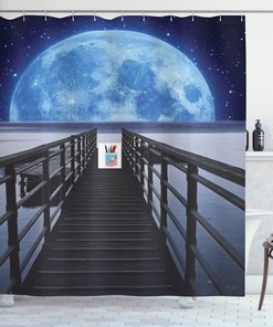 Moon and Stars Night Scene Vintage Shower Curtain