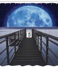 Moon and Stars Night Scene Vintage Shower Curtain