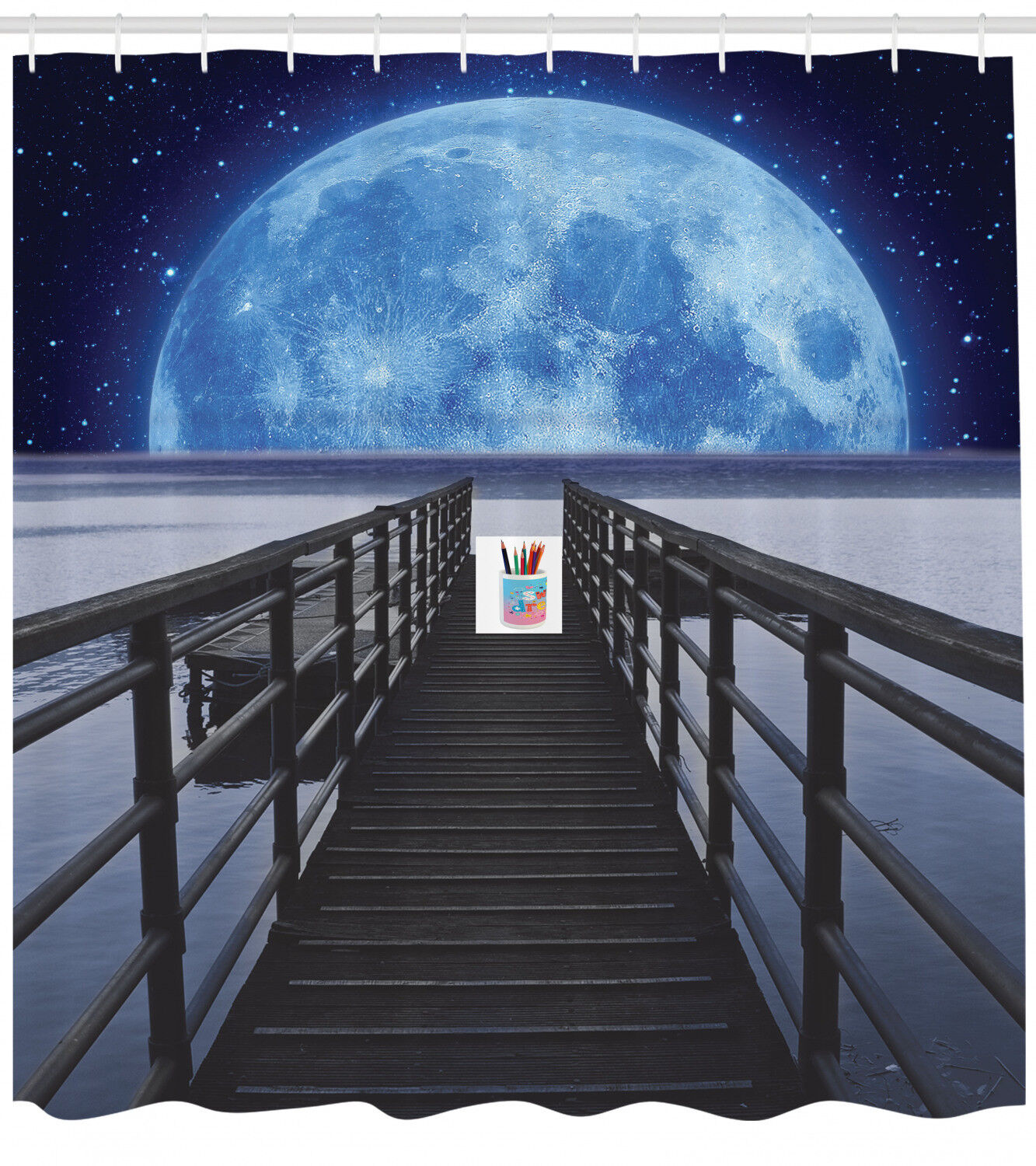 Moon and Stars Night Scene Vintage Shower Curtain