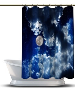 Moon and Stars Sky View Printed Shower Curtain for a Celestial and Peaceful Bathroom