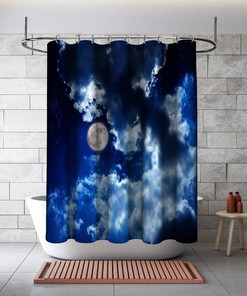 Moon and Stars Sky View Printed Shower Curtain for a Celestial and Peaceful Bathroom