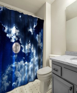 Moon and Stars Sky View Printed Shower Curtain for a Celestial and Peaceful Bathroom