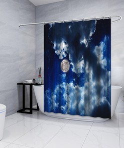 Moon and Stars Sky View Printed Shower Curtain for a Celestial and Peaceful Bathroom