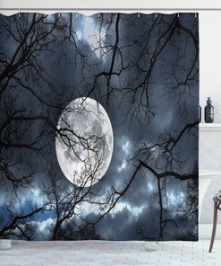 Moon at Night in Forest Winter Shower Curtain 