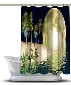 Moonlight Beach: Tropical Shower Curtain with Palm Trees for Beach Bathroom Decor